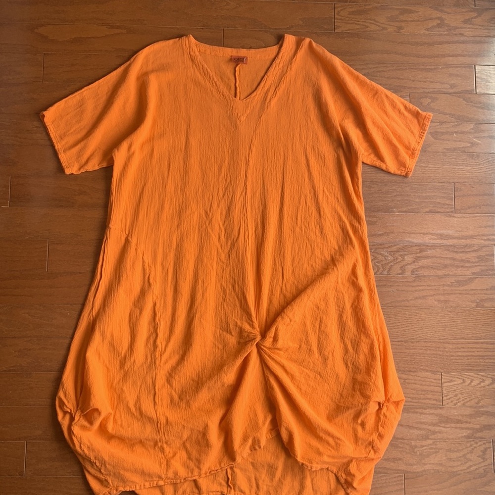 Oh My Gauze Orange Relaxed Dress Coverup Lagenlook Mumu Size L / XL